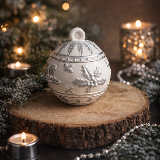 Boule de Noël artisanale en plâtre résine argent
